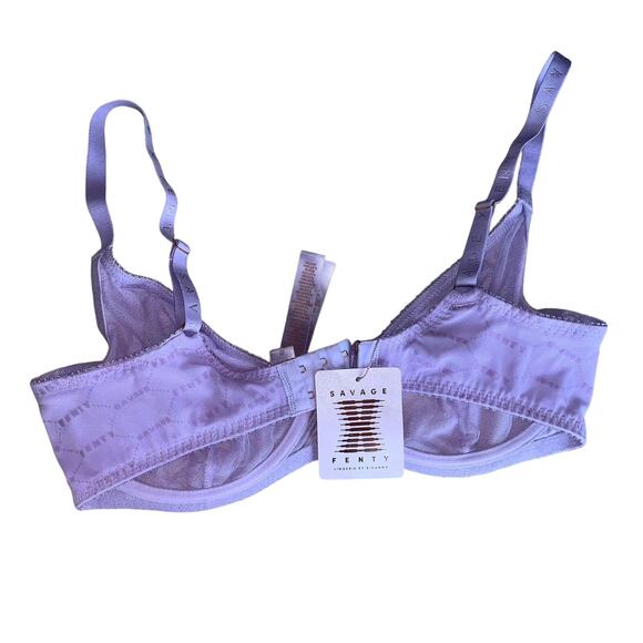 Savage x Fenty Women's Flocked Logo Mesh Unlined Bra Lavender Size 36 DD - Picture 4 of 5